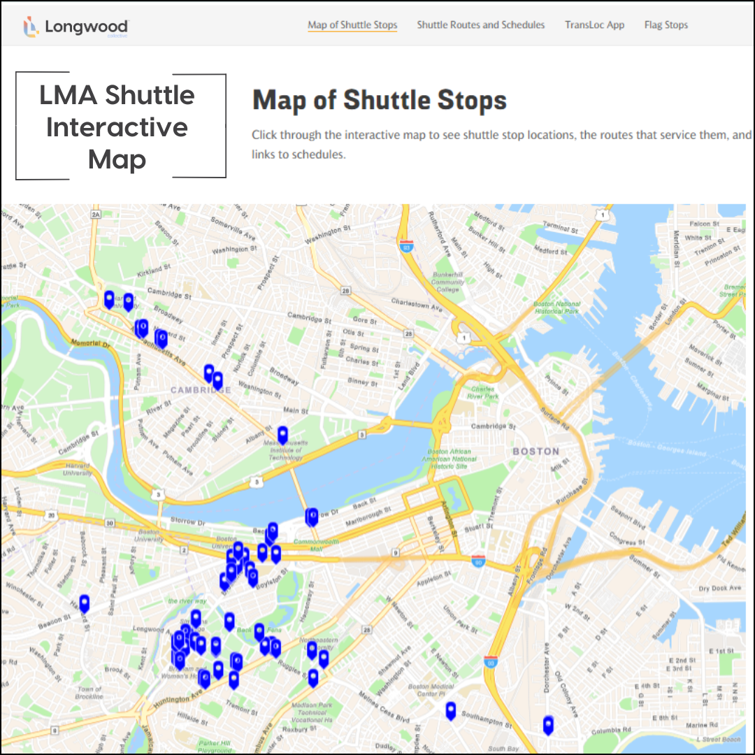 screenshot of interactive map shuttle stops