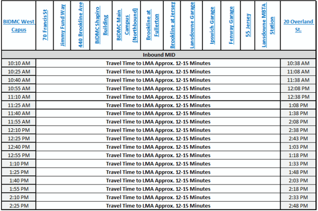 table detailing the new schedule